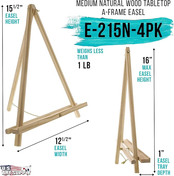 U.S. Art Supply 16" Natural Wood Tabletop Easel (4 Pack) - Adjustable