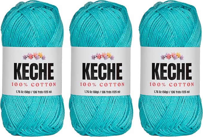 Cotton Yarn - 100% Cotton Yarn for Crocheting and Knitting, Mercerized Cotton Amigurumi Yarn Fine-Sport 2 1.76 oz (50g) / 136 Yrds (125 m) 3 Skeins - Turquoise