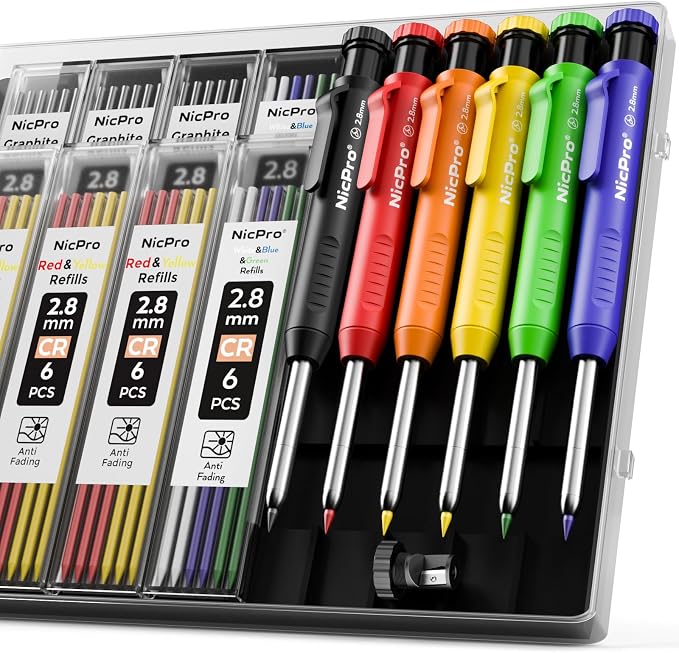 Nicpro 6 Pack Carpenter Pencil with Sharpener, Mechanical Carpenter Pencils