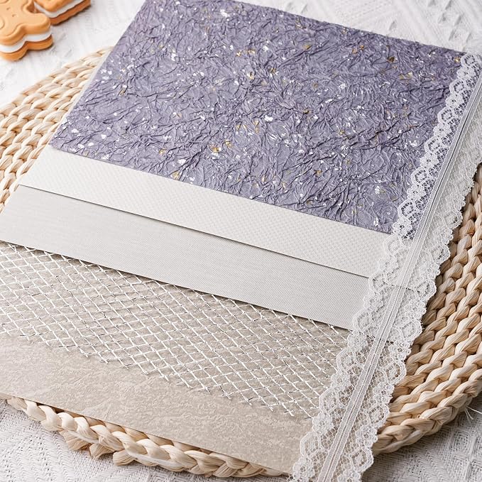 15Pcs Handmade Scrapbook Art Paper Craft Textured Paper Colorful A5 sheet Mesh Special Mix for Scrapbooking Junk Journal Journaling Supplies DIY Materials,5.8x8.2 inches (Grey)