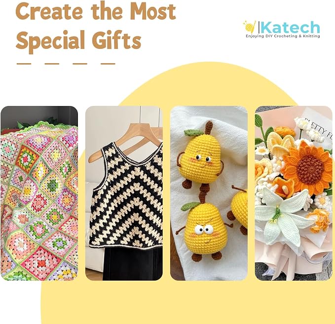 Katech Cotton Acrylic Blend Yarn for Crocheting-Crochet Yarn Set (Yellow | 55% Cotton 45% Acrylic#3 DK (Light)-Super Soft Milk Cotton Yarn-Great Crochet and Knitting Starter Kit for Colorful Craft