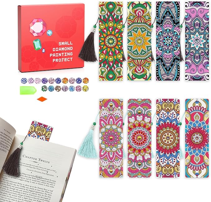 8 PC Diamond Art Bookmarks Kit for Adult Crafts Kit Gifts for Women Mandala | DIY Diamond Paint Corner Bookmarks Set Christmas Day Gifts for Mom Small Diamond Art Kits Paint by Art