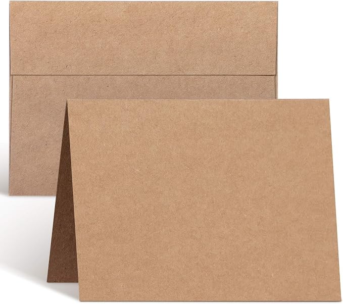 Ohuhu A7 Blank Brown Kraft Cards and Self-Seal Envelopes 100 Pack | 5" x 7" Folded Cardstock Paper and A7 Envelopes for DIY Greeting Cards Wedding Birthday Invitations Party & All Occasions