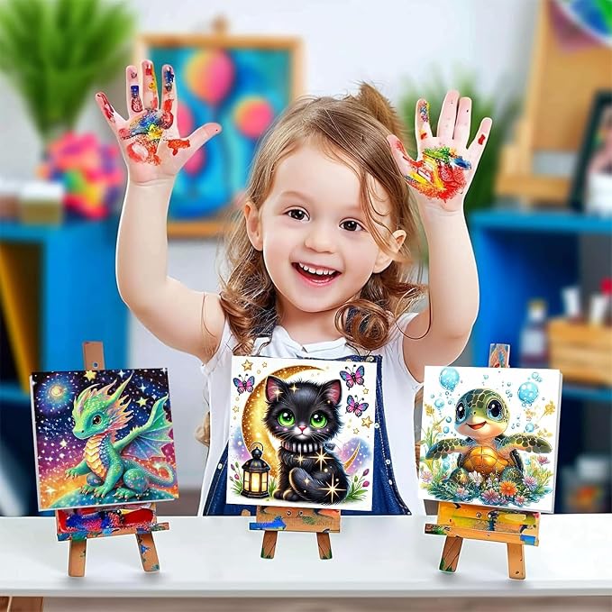 cviokrdu Cat Paint by Numbers Kit for Kids with Frame - Wooden Easel, Cats Paint by Numbers for Kids Ages 4 8 12, Easy Acrylic Oil Painting Kits for Home Wall Decoration 8x8 inch