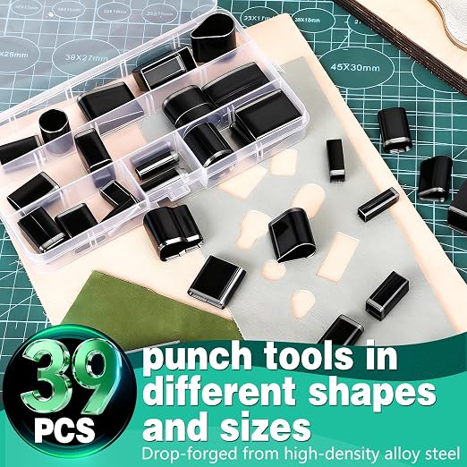 1.5Ton Leather Cutting Machine,20 * 20cm Leather Hand Press Dual Guide Shafts Die Cut Machine with 39 pcs Hole Punch Tool Set for Leathercraft,DIY & Various Materials Die Cutting