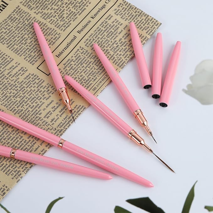 Artdone Metallic Nail Art Pens, Liner Brushes Set, 5PCS Pink Nail Tools
