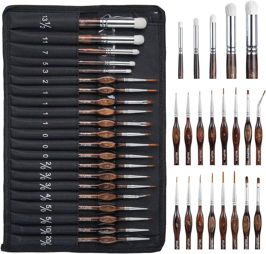 Nicpro Miniature Paint Brushes Dry Brush - 21PCS Model Paint Brush Set with Cloth Roll for Acrylic Oil Watercolor, Detail Paint Brush Drybrush for Model, Miniature Painting, Paint by Numbers, Craft