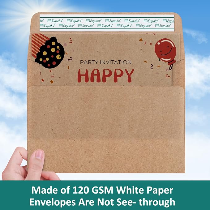 Eupako Brown Blank Cards and Envelopes 100 Pack - 5x7 Heavyweight Folded Cardstock and A7 Envelopes Self Seal for DIY Greeting Cards, Invitations, Wedding, Baby Shower, Birthday, Thank You Cards
