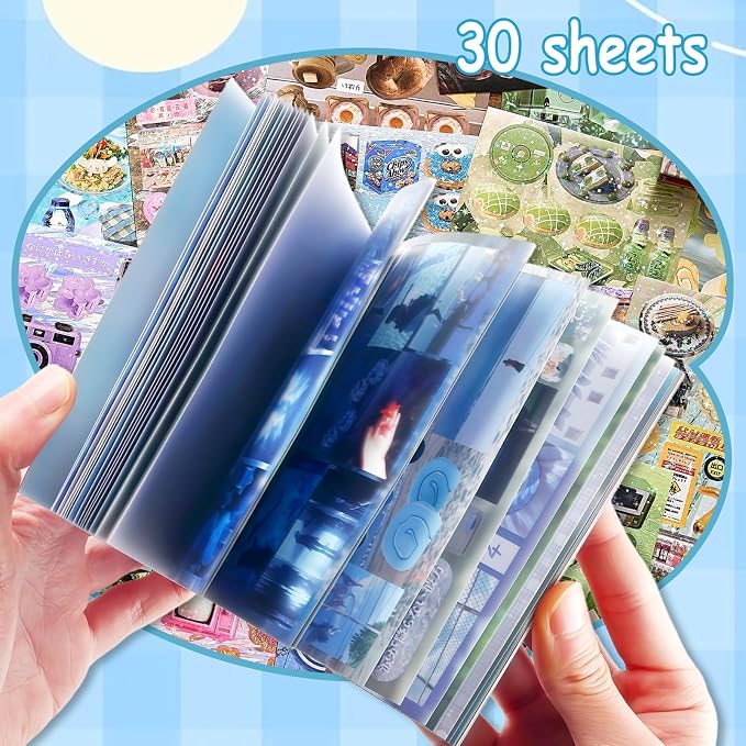 Tmtains 30 Sheets Japanese Sticker Book for Scrapbook 700+Pcs Heisei Retro Cute Korean Sticker for Journaling Blue Aesthetic Stickers Book for Adults DIY Craft Scrapbooking Junk Supplies (Your memory)