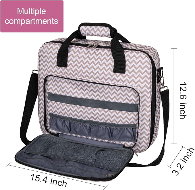 BAGLHER Cross Stitch & Embroidery Organizer Bag - Large Portable Project Storage with 3 Compartments, Travel Friendly Carrying Case for 11.2" Hoops, Threads, Supplies (Stripe)