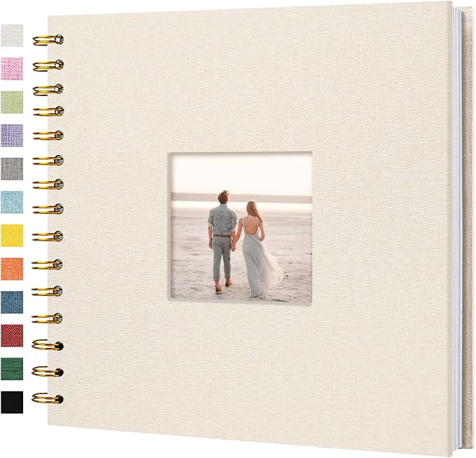 8"x8" Scrapbook Photo Album Linen Cover 20 Sheets 40 Pages White Paper | Beige Hardcover Kraft White Pages Memory Book, for Travel Wedding Guest Book Christmas Baby Shower Fits 4x6 & Instant Photos