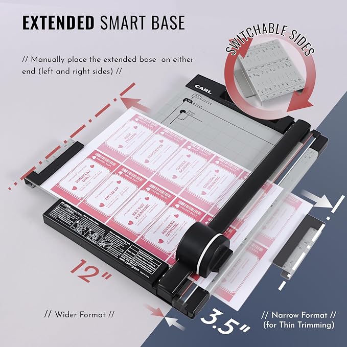CARL Professional Rotary Paper Cutter with Clear Window – 12" Trimmer with Metal Base, Magnetic Guide, Calibrated Extension – Precise Paper, Label, Photo & Craft Cutting Tool