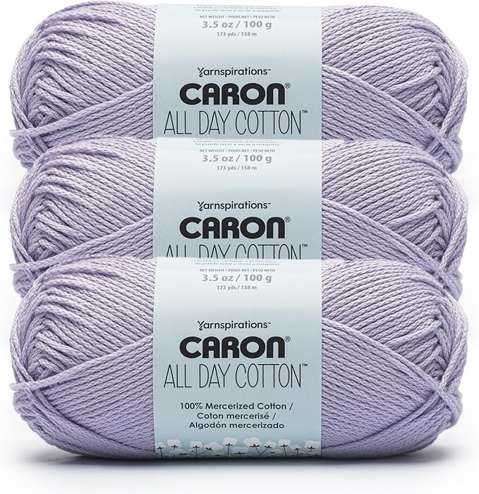 Caron All Day Cotton Yarn for Crocheting, Grape Popsicle, 3-Pack | #4 Worsted Yarn, 100% Mercerized Cotton, Soft Crochet Yarn for Knitting, Amigurumi & Crafts, 173yds, 100g/3.5oz per skein