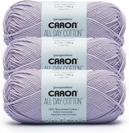 Caron All Day Cotton Yarn for Crocheting, Grape Popsicle, 3-Pack | #4 Worsted Yarn, 100% Mercerized Cotton, Soft Crochet Yarn for Knitting, Amigurumi & Crafts, 173yds, 100g/3.5oz per skein