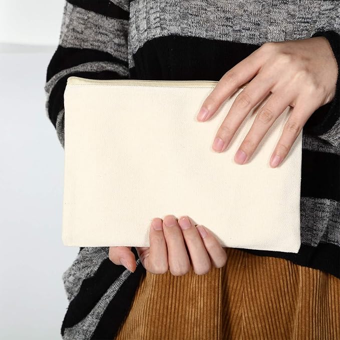 meekoo 16 Pcs Blank Canvas Zipper Pouch Makeup Bag,M;Beige