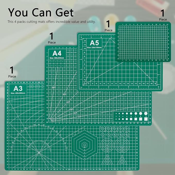 4Pcs 5-Layer Double Sided Cutting Mat Anti-Slip Rotary Cutting Board