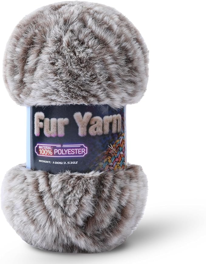 Faux Fur Yarn Soft Fluffy for Crocheting - 1 Skeins(Each 3.5oz/100g, 71yd/65m) - Chunky & Fluffy Yarn for Crochet Amigurumi, Blankets, Hand Knitting, Scarves &Crafts (1, Flax Brown)