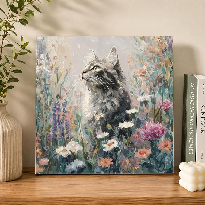 AUKELHJ Framed Paint by Numbers Kit for Adults, Cat, 10x10 inch