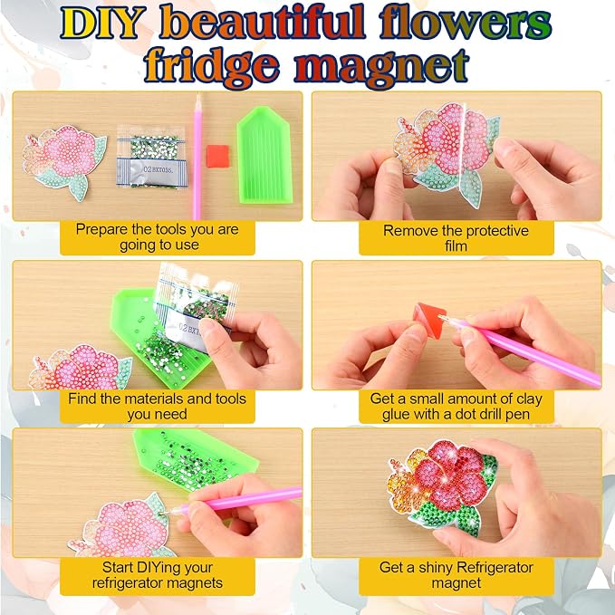 Remuuly 30 Pcs Hawaiian Diamond Painting Magnets Diamond Art Kits for Adult | Hibiscus Refrigerator Magnets, Tropical Flower 5D Rhinestone Fridge Magnetic Sticker, Diamond Club Gifts, Beginner DIY Crafts