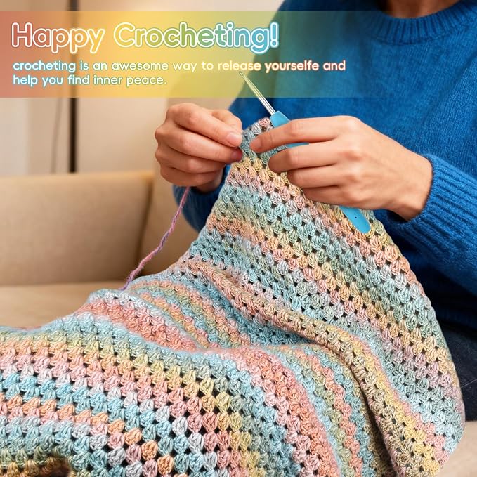 Aeelike Crochet Blanket Kit for Beginner Easy Crochet Kit, Classic Gradient