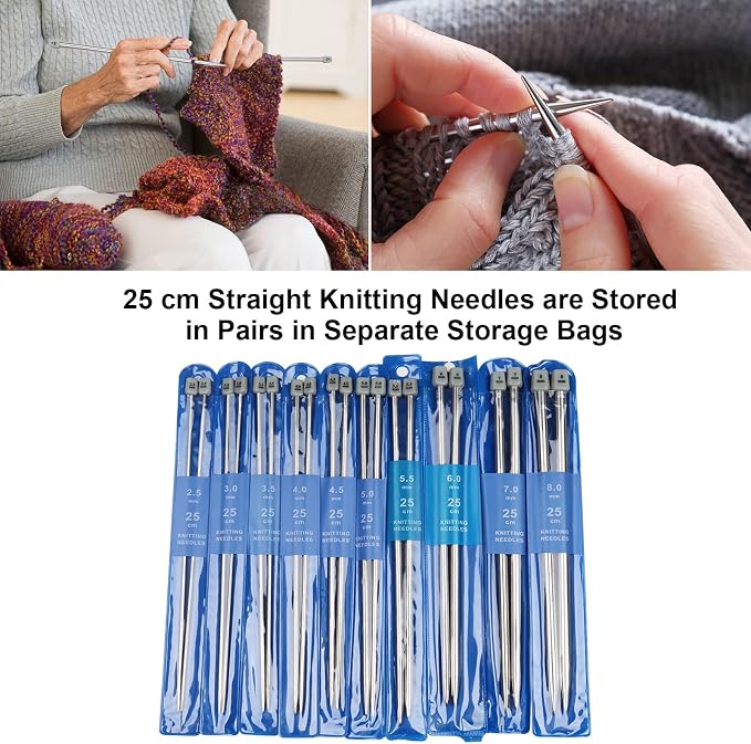 Aeelike 11 Pairs Metal Knitting Needle Set, 2mm-8mm Knitting Needle, Type B