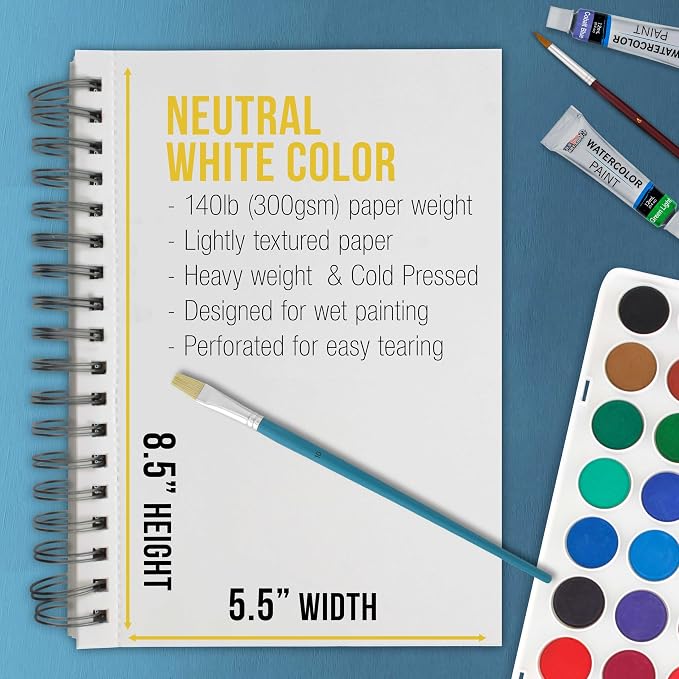 U.S. Art Supply 5.5" x 8.5" Premium Heavyweight Watercolor Paper Pad,3-Pack