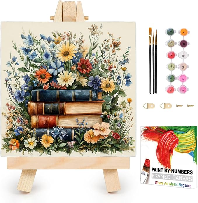 AUKELHJ Framed Paint by Numbers Kit for Adults, Book, 10x10 inch