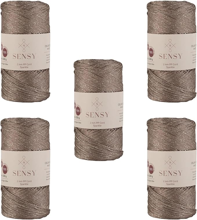 S Sensy 2mm Sparkle-Premium Polypropylene Macrame Cord 5 Pack Mink Sparkle