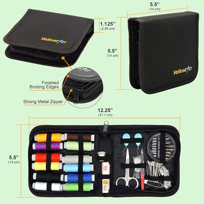 Vellostar Small Sewing Kit for Adults, Portable Needle & Thread Repair Set | Compact mini hand sewing kit with 12 thread colors, needles, scissors and buttons for quick clothing repairs at home or away