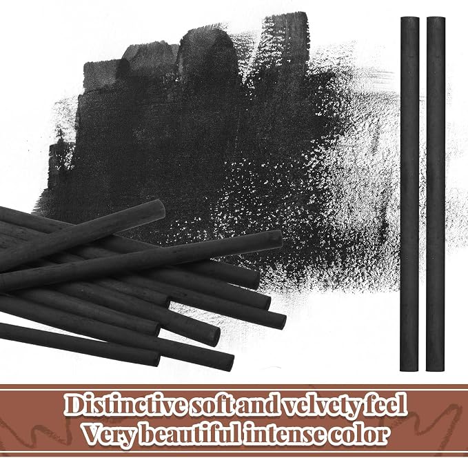 Gueevin 50 Pcs Soft Willow Charcoal Sticks Drawing,2-4mm | For Artists Beginners Students, Vine Charcoal Bulk for Sketching Shading Fine Art, Assorted Sizes, Back to School Gifts