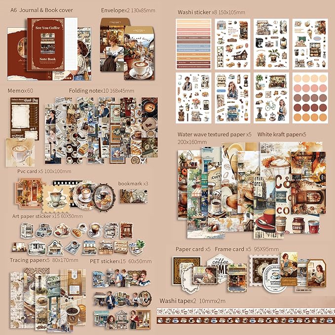 Holiday Scrapbooking Supplies Kit, A6 Notebook, Vintage Junk Journaling Kit