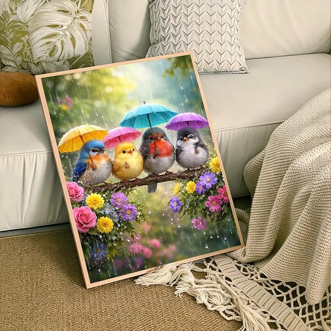 PHANTASYART Cute Birds Paint by Numbers Kit for Adults 16x20inch | Birds Umbrella Paint by Number Adult, Painting by Numbers for Adults, DIY Acrylic Adult Paint by Number Kits on Canvas