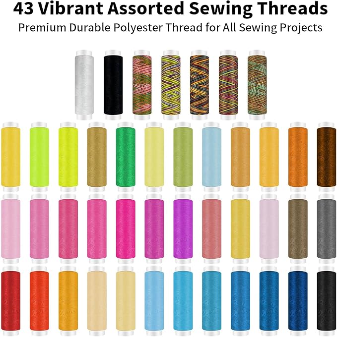 GABTRUK 304PCS Adult Sewing Kit, 43 Colors Thread & Ergonomic Scissors, Portable PU Leather Mending Supplies for Travel Home Beginners