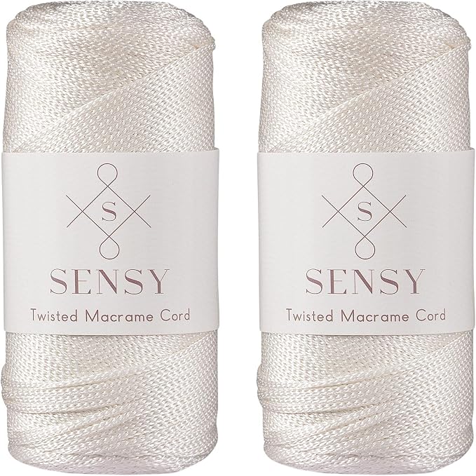 Sensy Premium 2 Pack of 2mm 251 Yards Polyester Rope 100% Polypropylene Cord Macrame Cord 2mm Crochet Bag Cord Macrame Rope Crochet Thread Gift for Knitter (Ecru)