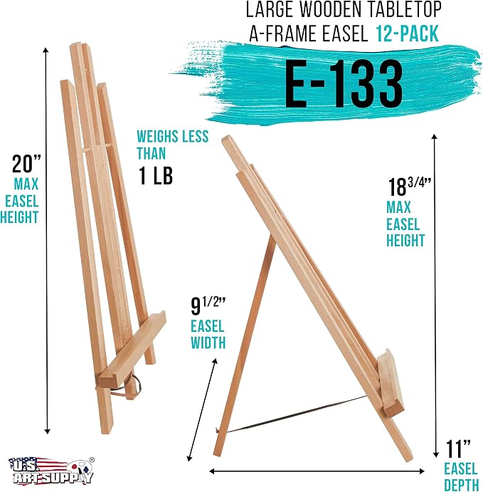 U.S. Art Supply 18" Large Tabletop Display Easel - Beechwood Artist A-Frame Display Stand, Wooden Easel for Painting, Canvas Stand, (Pack of 12) Classrooms Events Photo Picture Sign Holder | Artist A-Frame Display Stand, Wooden Easel for Painting, Canv...