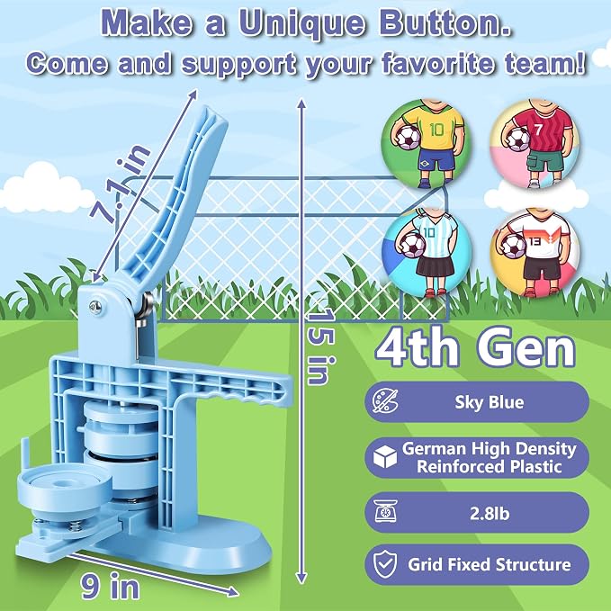 Happizza Button Maker Machine Multiple Sizes (4th Gen), Pin Maker 1+1.25+2.25 inch / 25+32+58mm, Badge Button Press Machine with Cutting Mat & 300 Sets Badge Making Supplies & Circle Cutter