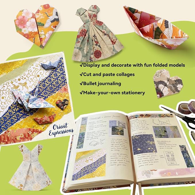 JoyCat Japanese-Style Patterned Origami Paper, 50 Sheets, 6x6 Inch | Double-sided Japanese-style patterns add classic decorative detail to origami, cards, scrapbooking and paper crafts.