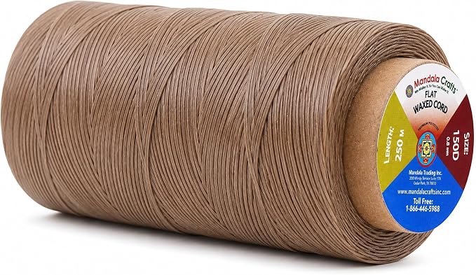 Mandala Crafts 150D 0.8mm Taupe Flat Waxed Thread for Leather Sewing
