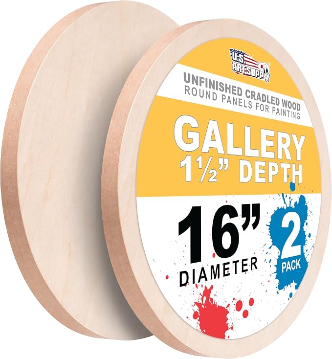 U.S. Art Supply 16" Unfinished Round Birch Wood Panels for Painting