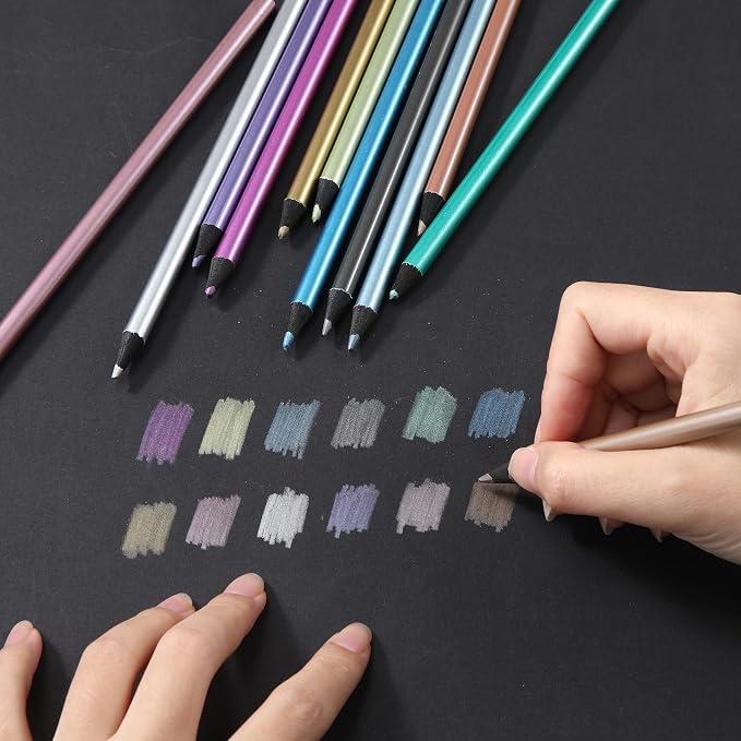Zhehao 24 Pcs Metallic Colored Pencils, Glitter Colored, 12 Colors