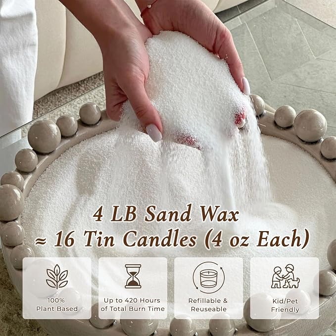 VUSIBA 4 Lb Pearled Candle Sand with Wicks & Bowls, Colorful Sand Wax Kit | Reusable Unscented Sand Wax Beads, Natural Fragrance Oils Included, Refillable Candle Sand, No Toxic Long Lasting Sand Candle