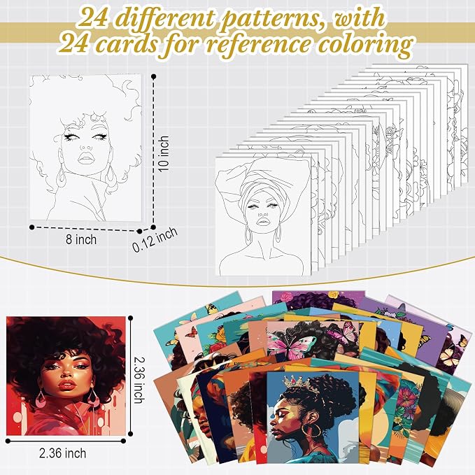 Sherr 24 Pcs Pre Drawn Canvas for Adult, Afro Lady, 8 x 10 Inch