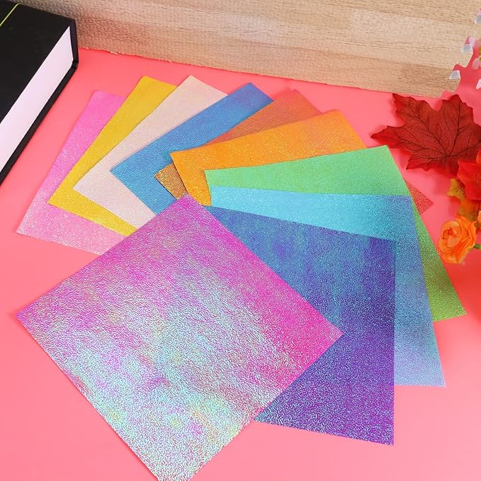 STOBOK 100pcs Shiny Origami Paper Iridescent Paper Square Shiny Folding Decoration for Crafts Projects (15cm, 10 Colors)