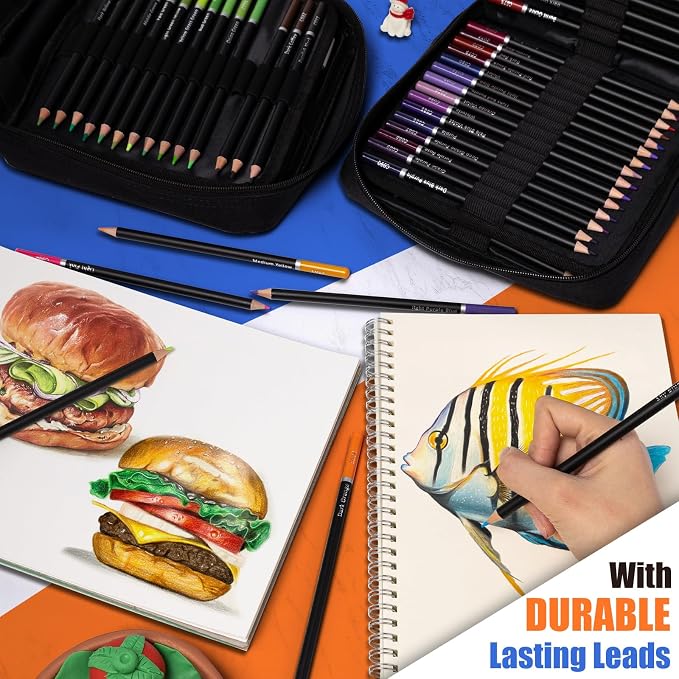 Drawdart 120 Colored Pencils for Adult Coloring Books, Professional Soft Core Drawing Sketching Shading Pencils Set with Zipper Case, Coloring Pencils for Adults, Artists, Professionals and Colorists
