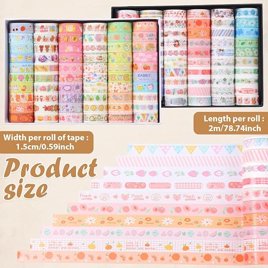 120 Roll Cute Washi Tape Set Aesthetic Masking Tape for Journaling Supplies | Colorful Craft Tapes Elegance Decorative Masking Tapes for Arts DIY Crafts Journals Planners Scrapbook Wrapping Supplies