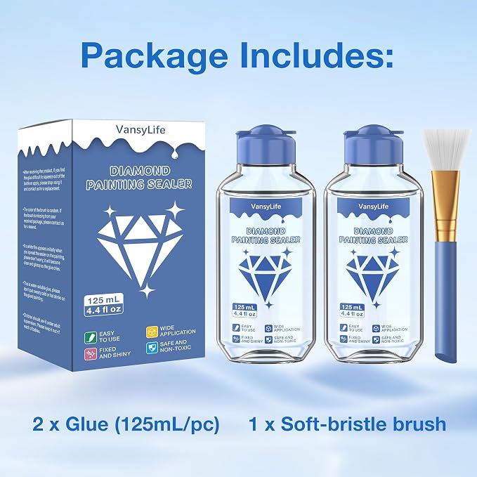 VansyLife Diamond Painting Sealer with Soft Bristle Brush (125mL*2)