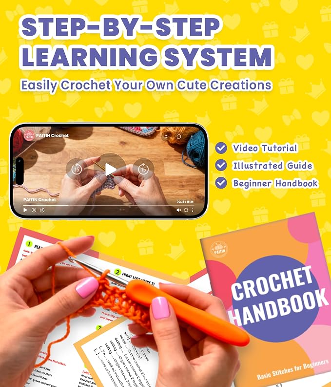 PAITIN Crochet Starter Kit – Easy DIY Craft Set for Adult Beginners, Handmade Yarn Art Project with Video Guidance (Dachshund)