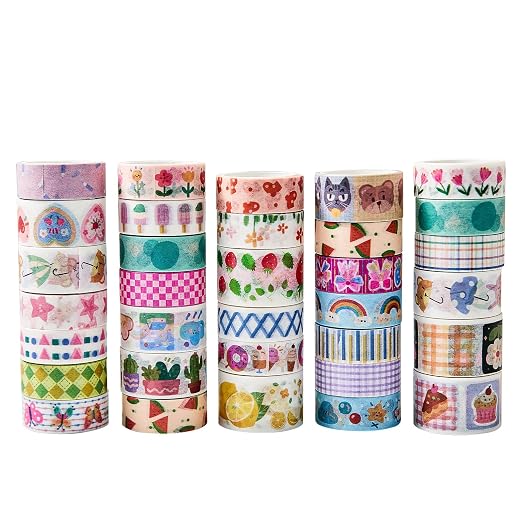 Kwaii Washi Tape 30 Rolls, Decorative Masking Tape for Junk Journal, Scrapbooking Supplies, DIY Crafting Supplies