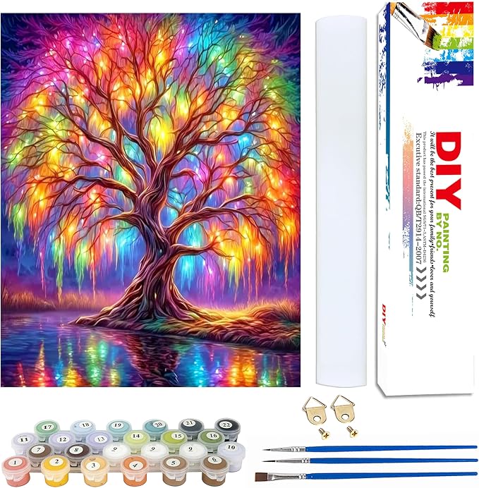 Yunruily Tree of Life Paint by Numbers Adult-Tree of Life Canvas Paint by Numbers for Adults,Painting by Number Canvas for Adults for Gifts and Home Wall Decor(with Gifts Box) 16x20inch