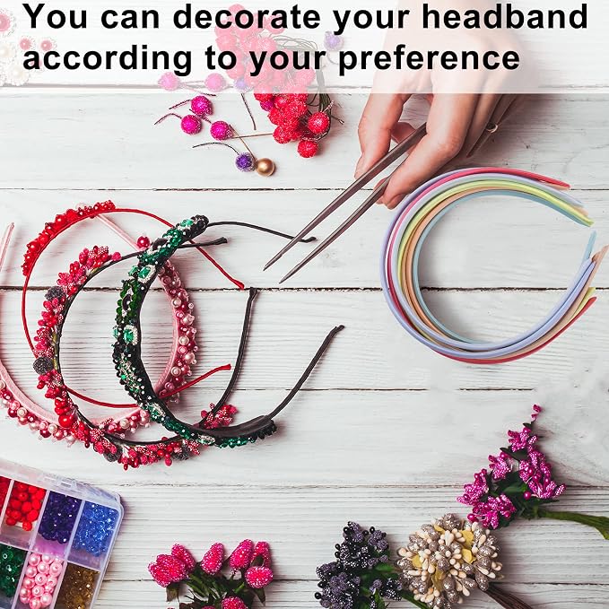 Duufin 30 Pieces Satin Headbands for Girls Colorful Satin Covered Headbands
